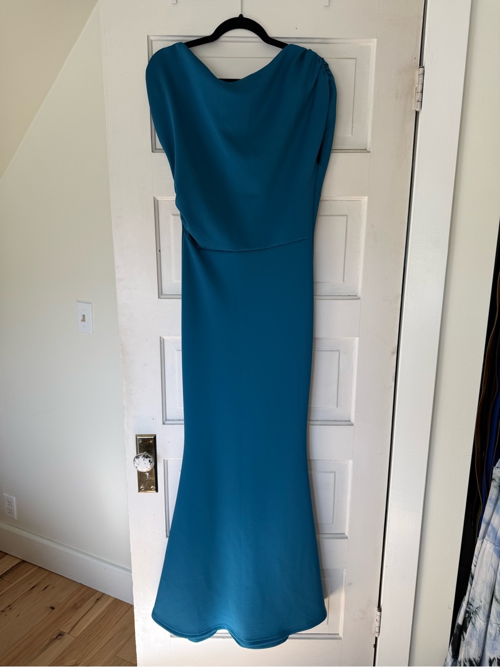 Teal Maxi Cowl-Neck Off the Shoulder Evening Dress size M